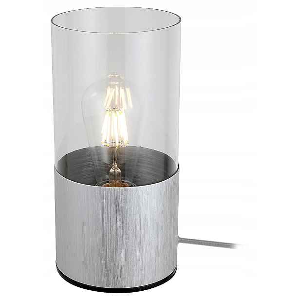 Stolní lampa noční stříbrná skleněná do ložnice obývacího pokoje tuba 25 cm Rabalux