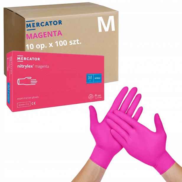 Nitrilové rukavice Mercator Nitrylex magenta 1000 ks Karton Aql 1.5 r.M