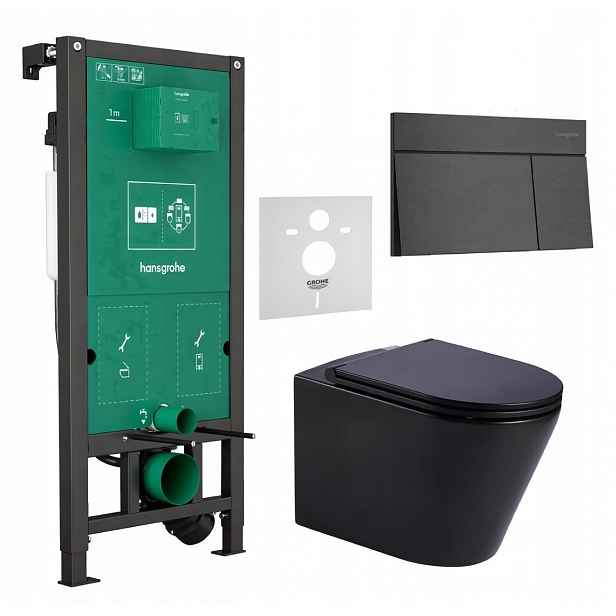 7v1 Sada Wc Stelaz Hansgrohe iFrame Wc Mísa Imprese Černá Tlačítko