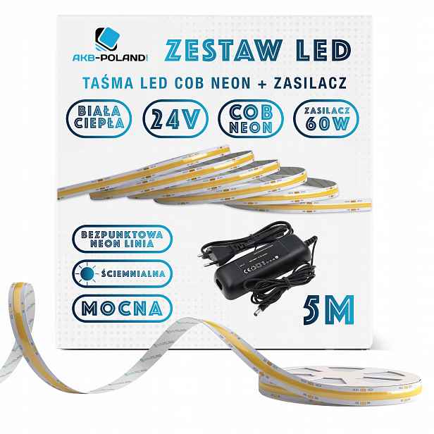 24V Silná Sada Led pásek Cob Neon Teplá 5M