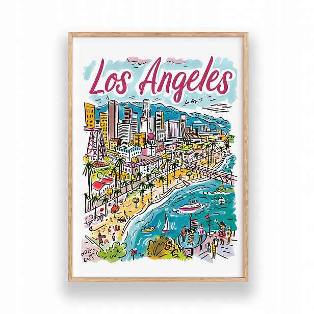 Obraz Los Angeles Plakát A3 Nástěnná Dekorace Rámeček Dřevěný 30x42 cm