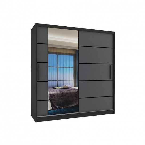B BELINI GROUP POSUVNÁ SKŘÍŇ Verona MBP, Černá/Šedá Mat, 158 cm, se zrcadlem