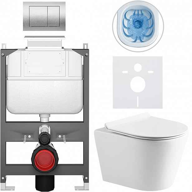 Kompletní WC set Basic/Carlito - bílá lesklá - WC tlačítko Maxio/Stříbrná - ovládání shora - předstěnová instalace - 48,5x36,5 cm