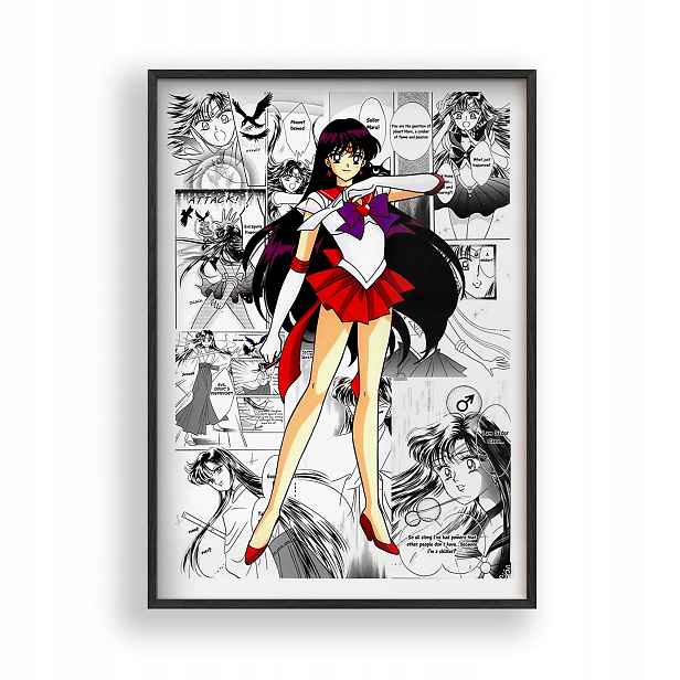 Obraz Sailor Moon Mars Anime Plakát Rámeček Dřevěný Černý 30x42 cm