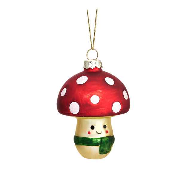 Skleněná ručně vyrobená vánoční ozdoba ø 6 cm Happy Mushroom – Sass & Belle