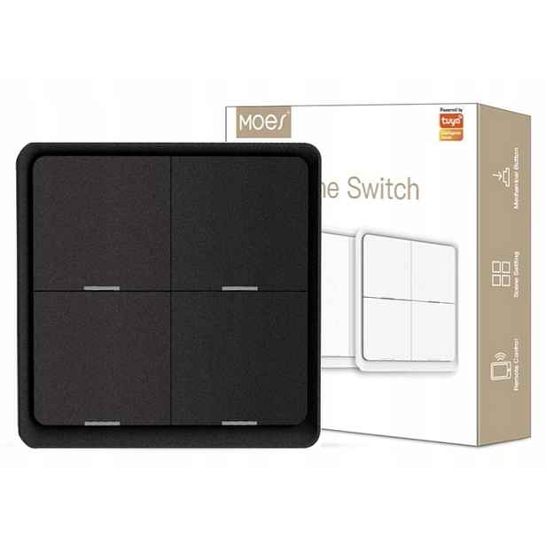 Baterie Moes Bezdrátový Ovladač 4 Tlačítka 12 Scén Zigbee Tuya Černý