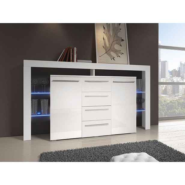 Kombinovaná komoda s LED osvětlením CLANE 1 - bílá / lesklá bílá