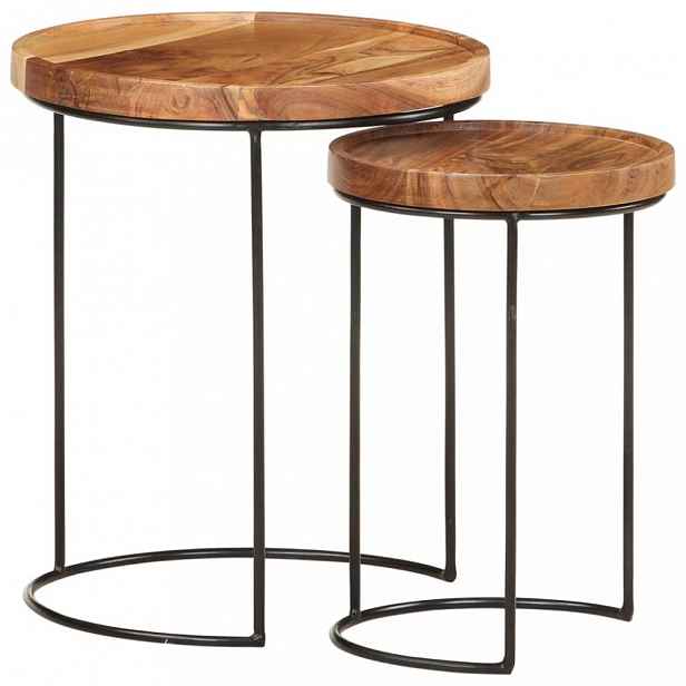 Odkládací stolek 2 ks dřevo / kov Akácie