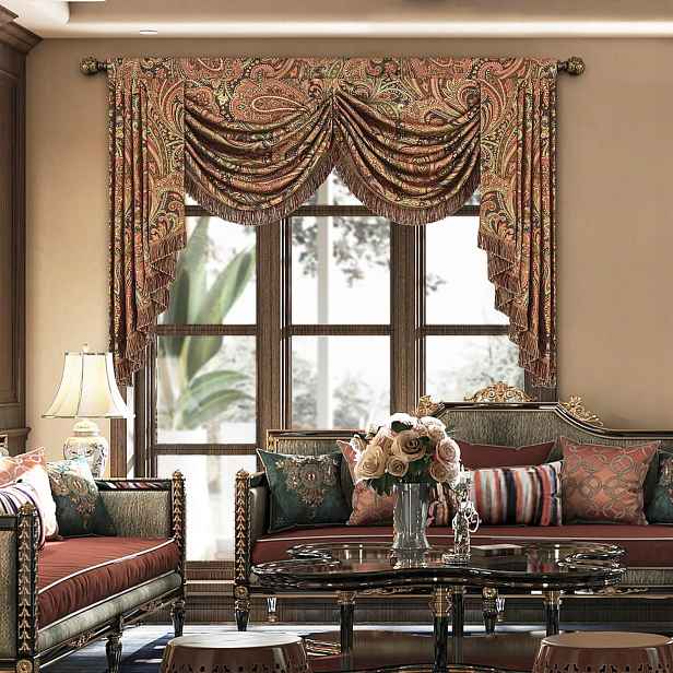 Záclona Lambrekýn S Chvojím Paisley 150x114 cm Žakárová Závěs S Frendzly