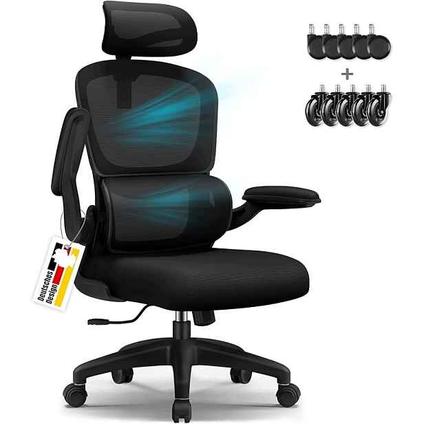 Ergonomické kancelářské křeslo Opěrka hlavy Odchylka 135° područky Černá