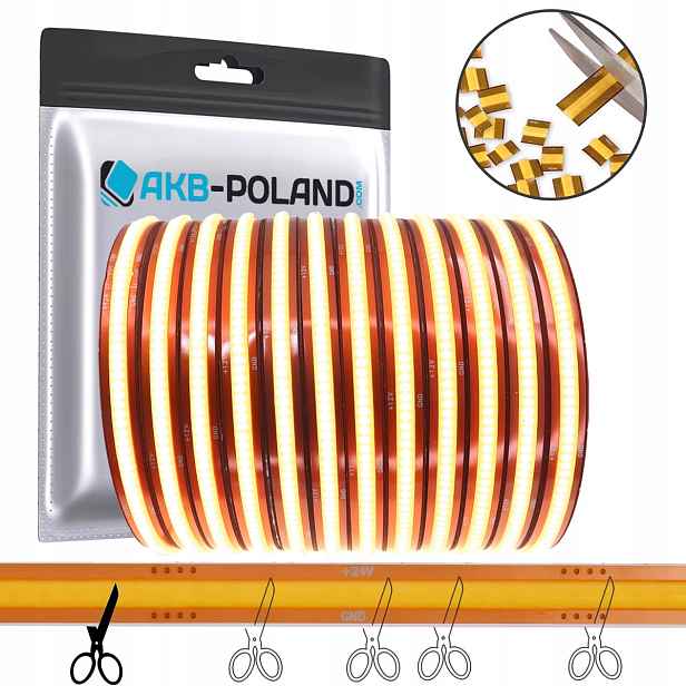 Led pásek Cob 12V Neon 528 5M Rolka Bílá Teplá Free Cut Libovolné Řezání