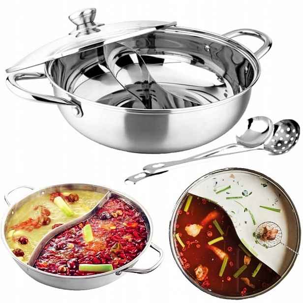 Čínský Hrnec Fondue dělený Hot Pot Průměr 28 cm Nerezová Ocel Charms