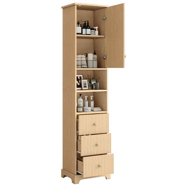 EVRYAE SKŘÍŇKA POD UMYVADLO Koupelnová skříňka MDF vzhled dřeva 3 zásuvky Soft-Close melaminový povrch