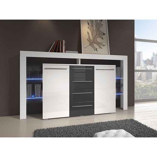 Kombinovaná komoda s LED osvětlením CLANE 1 - bílá / lesklá šedá