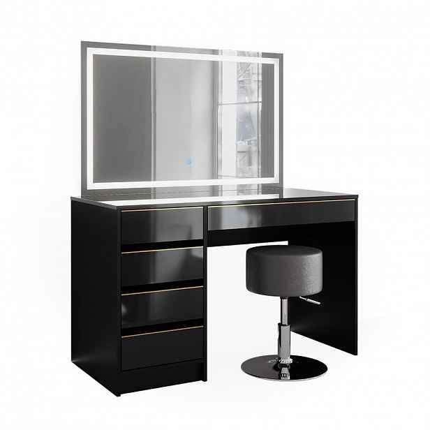 Vicco TOALETNÍ STOLEK Sherry Černá/zlatá 120 cm se zrcadlem LED a stoličkou