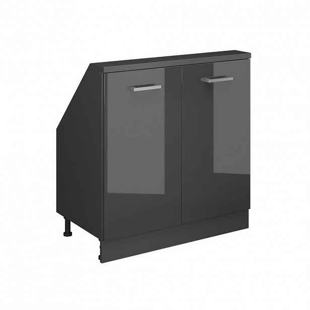 Vicco KUCHYŇSKÁ SKŘÍŇKA POD ŠIKMOU STŘECHU R-Line Antracitový vysoký lesk 80 cm se 2 dvířky