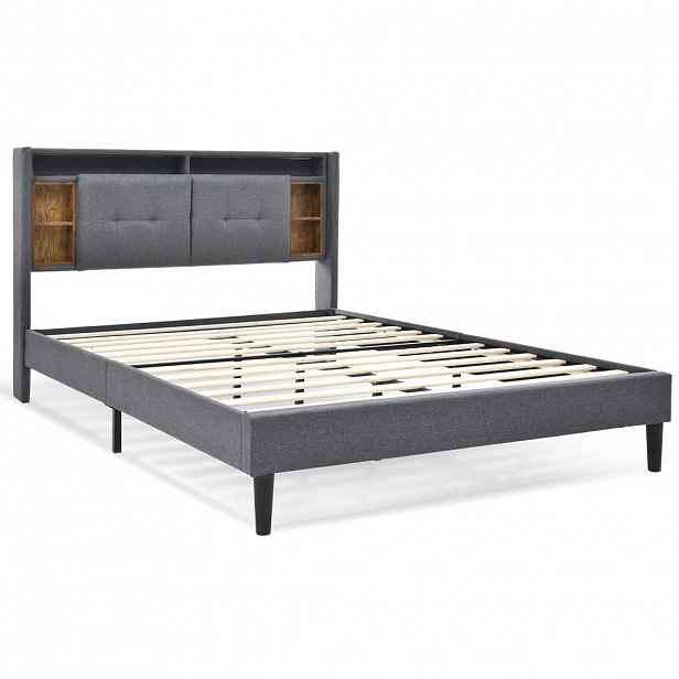 CHICFURN ČALOUNĚNÁ POSTEL 140/200 cm v šedé barvě s úložným čelem, LED a USB
