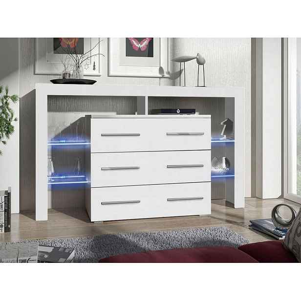 Komoda se šuplíky a LED osvětlením CLANE 2 - bílá / lesklá bílá