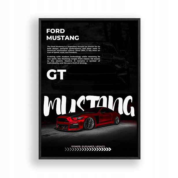 Obraz Auto Ford Mustang Gt Plakát Rámeček Dřevěný Černý 30x42 cm