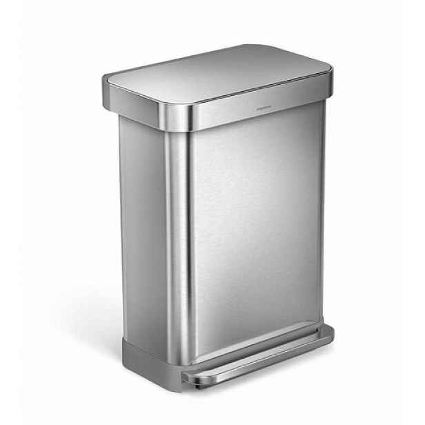 Pedálový odpadkový koš Simplehuman – 55 l, matná ocel, FPP, kapsa na sáčky