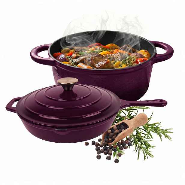 Set Hrnec Hrnec Pánev 26 CM Smaltovaná Poklice Lilek Indukce