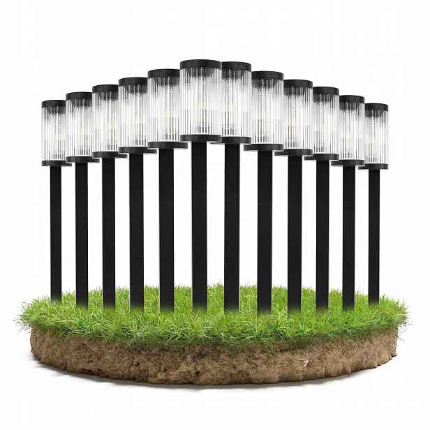 Solární zahradní stojící zahradní lampa 58 cm, sada silných sloupků, 12 x