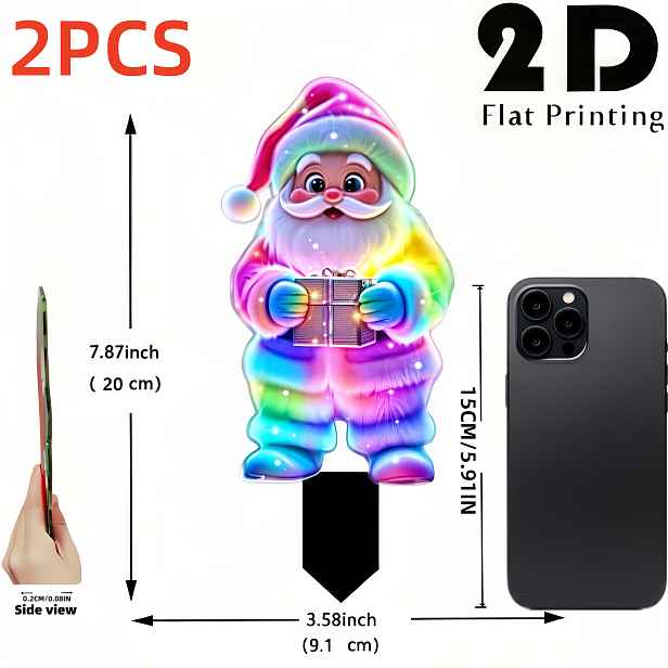 TEMU 2D Ploché, [2D Ploché] 2D Ploché, 2ks Santa Claus s Neonovým Efektem, Vhodné pro Vánoční Zahradní Dekoraci, Dodáváno se Zemními Kolíky, Ideální