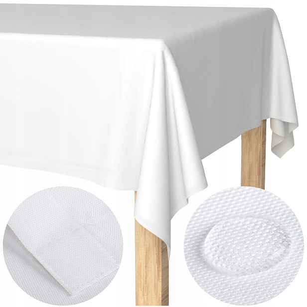 Ubrus odolný proti skvrnám, bílý, 100 x 300 cm, silná hladká záložka, 4 cm, elegantní, Polský