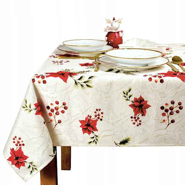 Vánoční ubrus odolný proti skvrnám s motivem červených vánočních hvězd – 80x140 cm
