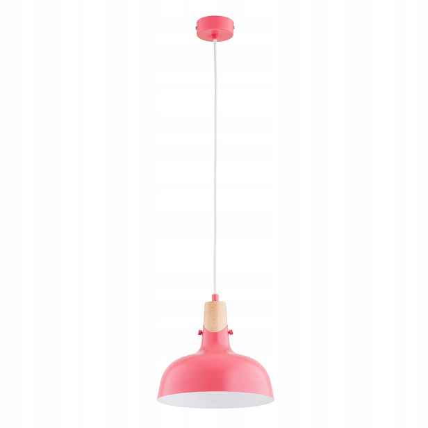 Závěsná lampa industriální růžová dřevěný prvek Solo Alfa