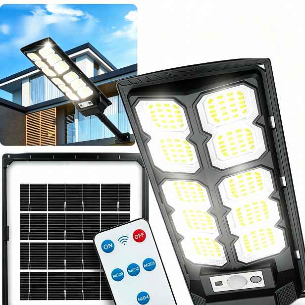 Solární Led pouliční lampa 90W se sloupkem a pohybovým senzorem Ovladač Držák