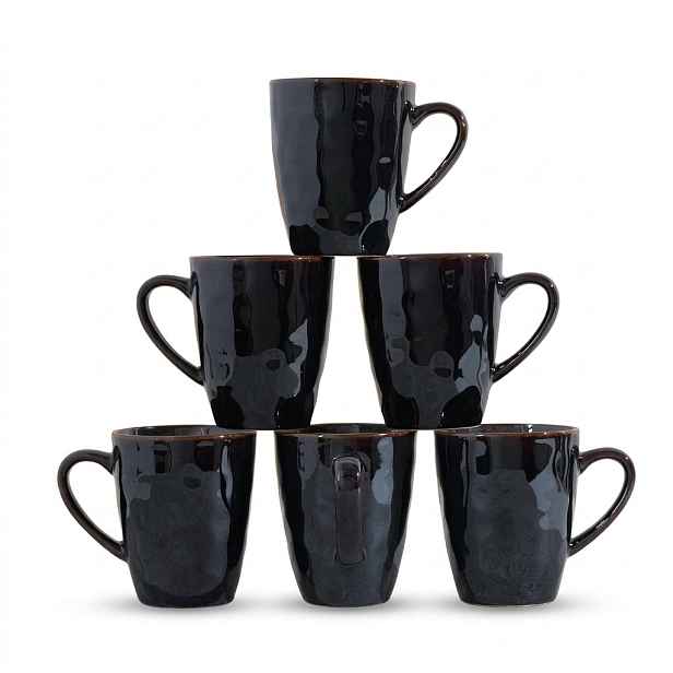 Sada 6 keramických hrnků na kávu 350 ml Elegantní černá sada
