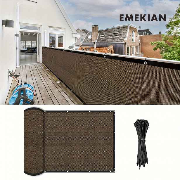 TEMU EMEKIAN Ochranná clona na balkon, krycí síť proti pohledům, větrná clona, sluneční clona s nýtovacími otvory a UV ochranou, vhodná pro byty,