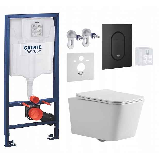 Grohe Wc stojan Rapid s mísou Bilovec Tornado a tlačítkem černý mat