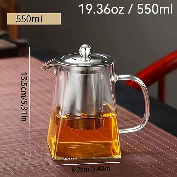 TEMU 1 ks Elegantní skleněný čajový hrnec s jednoduchým infuzérem na jedno tlačítko o objemu 12.32Oz/19.36Oz/26.40Oz/33.44Oz – ideální pro čaj v
