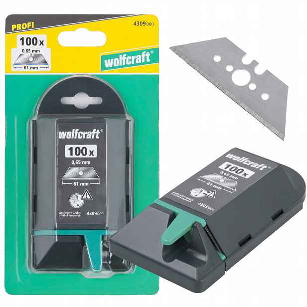 Trapézové ostří 61 mm 0,65 mm, ostří nože, balení 100 kusů Wolfcraft