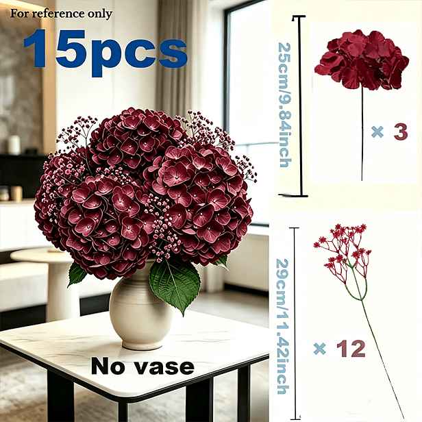 TEMU Sada 15 extra velkých, luxusních umělých hortenzií, ideální volba pro svatby a zásnuby, Vánoce, promoce, ideální pro dekoraci zahrad a dvorů,