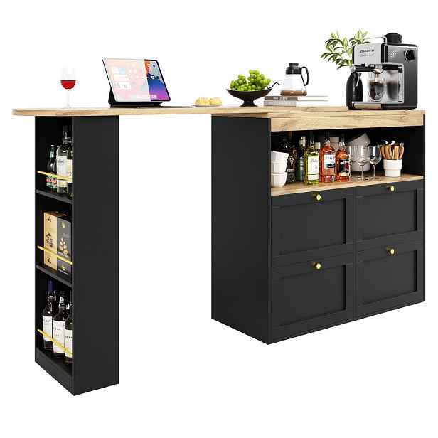 EVRYAE KUCHYŇSKÝ OSTRŮVEK s otočným designem 360° 4 zásuvkami otevřenými policemi MDF 105/39/102 cm