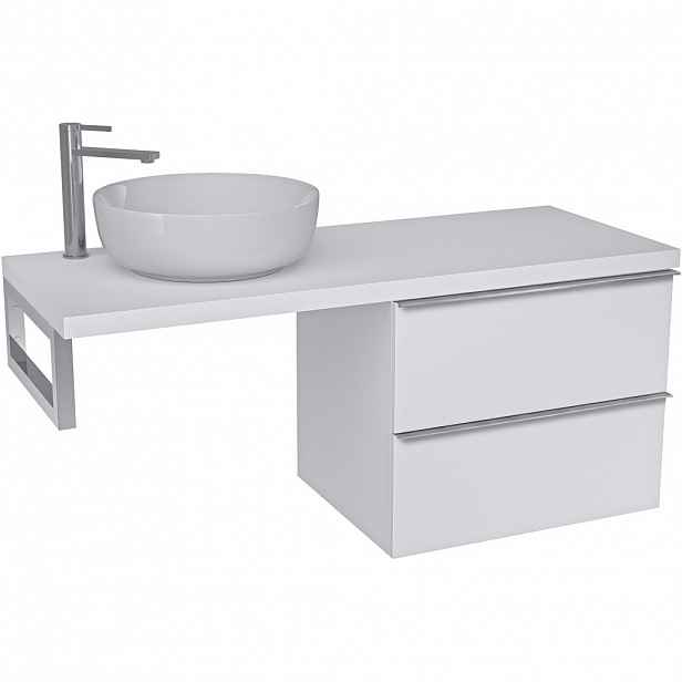 Koupelnová skříňka Velora - bílá matná, úchytka chrom + deska pod umyvadlo Navira Pro - 36 mm + konzole chrom - 140x56,6x46,5 cm