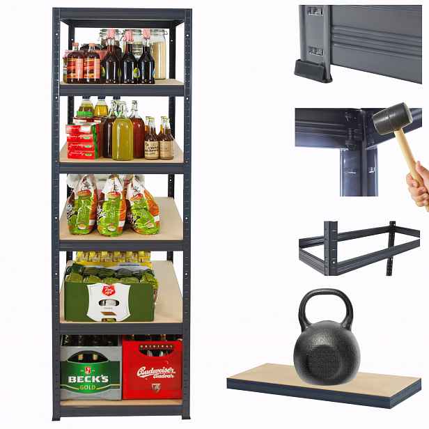 Kovový skladový regál Premium Helios 196x30x30 cm 6Px175 kg Silný
