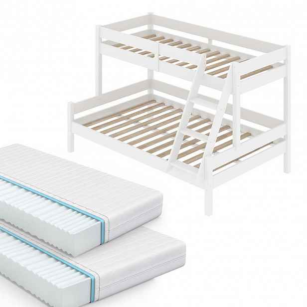 VitaliSpa PATROVÁ POSTEL Everest Bílá 120x200 / 80x200 cm se 2 matracemi