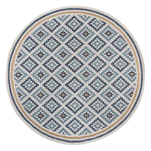 Žluto-modrý kulatý vnitřní a venkovní koberec ø 160 cm Zia Trellis – Flair Rugs