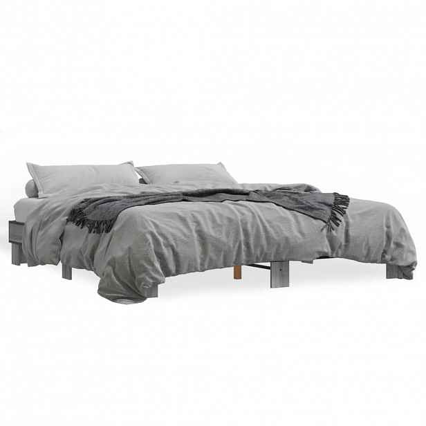 vidaXL Rám postele šedý sonoma 200 x 200 cm kompozitní dřevo a kov