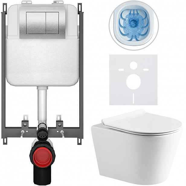 Kompletní WC set Basic/Carlito - bílá lesklá - WC tlačítko Maxio/Stříbrná - pro zazdění - 48,5x36,5 cm