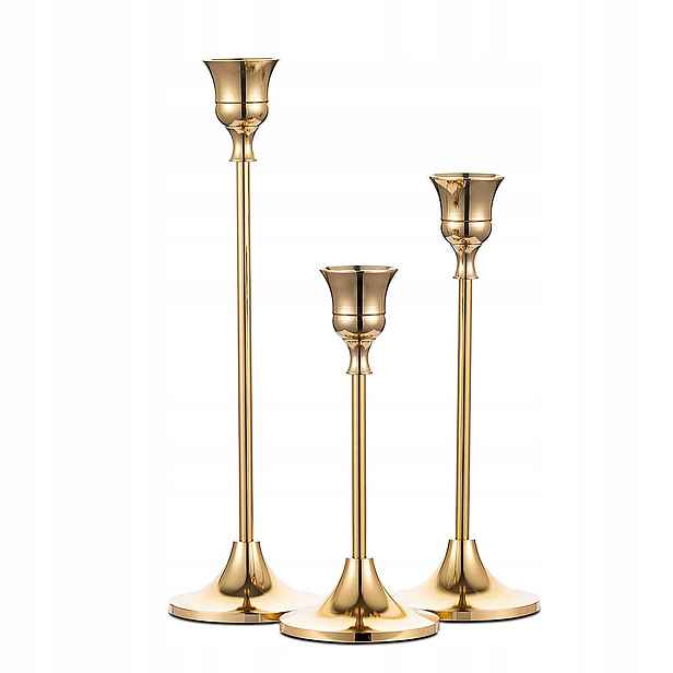 Kovové svícny zlaté svatba svaté přijímání Glamur komplet 26 cm, 23 cm a 20 cm
