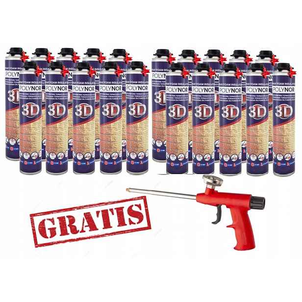 Pur Stříkací Pěna Polynor 3D Sada 20 x 850 ml s pistolí