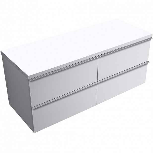 Koupelnová skříňka Velora - bílá matná, úchytka chrom + deska pod umyvadlo Navira Pro - 36 mm - 120x56,6x46,5 cm