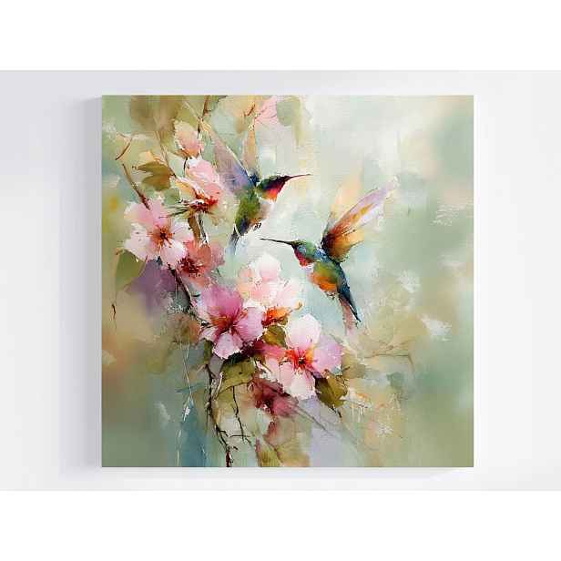 Obraz Na Plátně Plátno Akvarel Příroda Květy Pták Kolibřík Boho 50x50