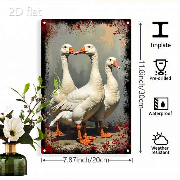 TEMU 2D plochá dekorativní husy, 20×30 cm/8×12 palců, odolná železná dekorace, vhodná do interiéru i exteriéru, domácí a zahradní výzdoba, ideální