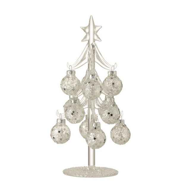 Skleněný stromek se stříbrnými koulemi Baubles Stars  – Ø 10*20 cm J-Line by Jolipa